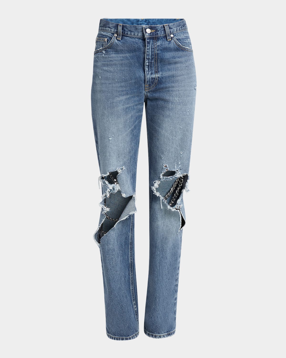 Stella Mccartney Chain Distressed Knee Straight-leg Jeans In Vintage Bl