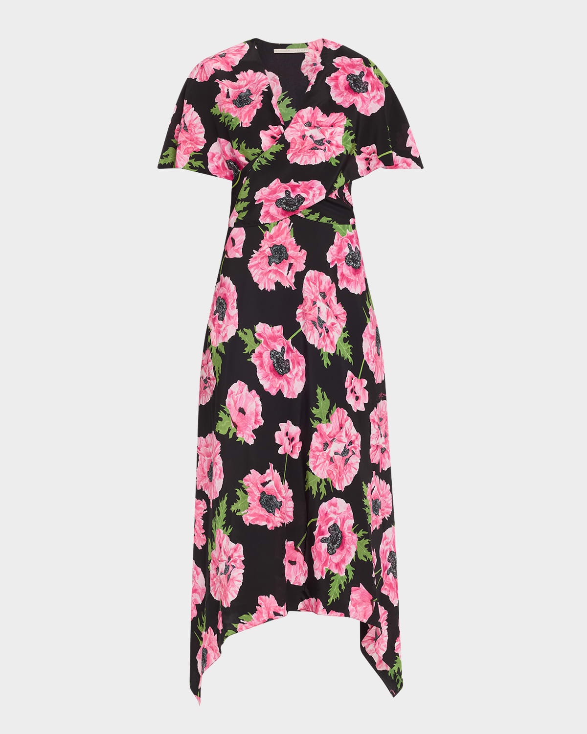 Shop Stella Mccartney Floral Print Asymmetric Midi Dress In Pink Black