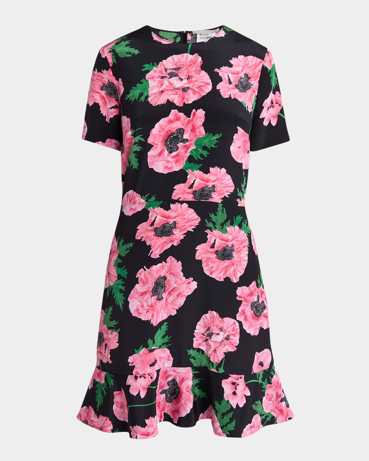 Stella Mccartney Poppy-print Short-sleeve Ruffle Mini Dress In Pink Black