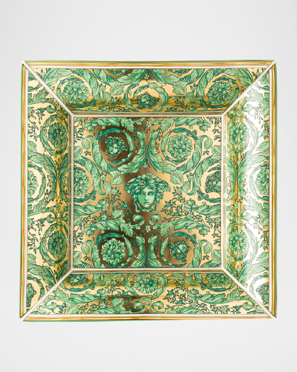 Versace Medusa Garland Green Tray, 15" Square In Green