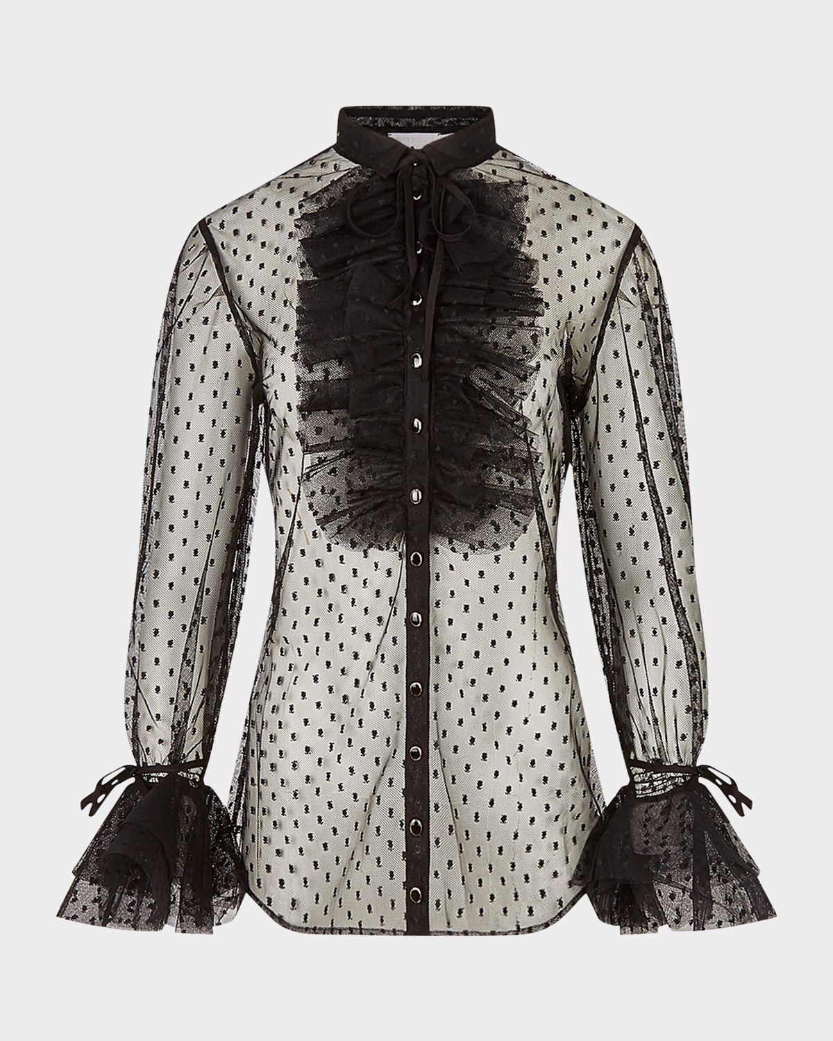 Anne Fontaine Benga Ruffle Dotted Mesh Blouse In Black
