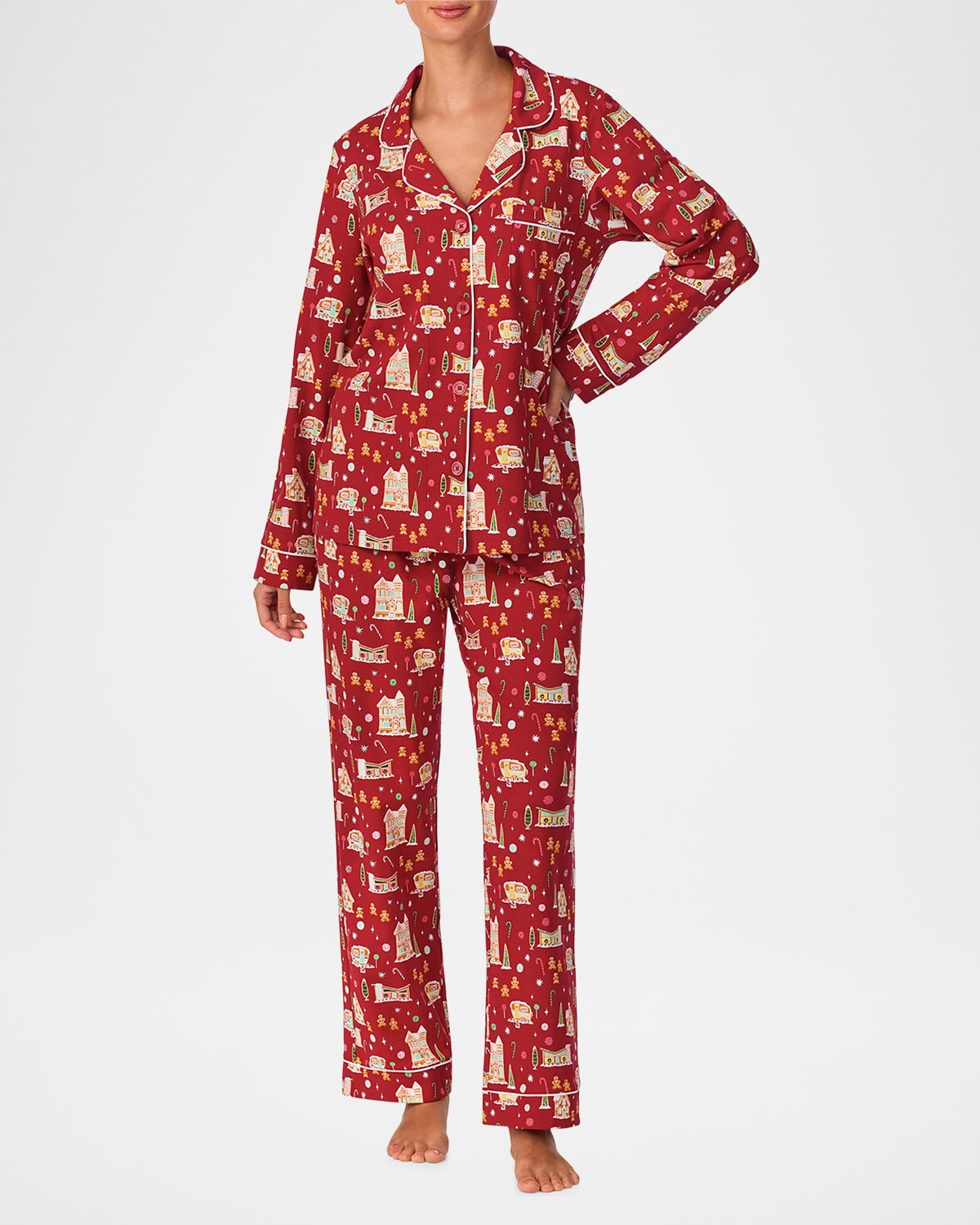 Bedhead Pajamas Gingerbread Village Family Jersey Pajama Set In Gingerbread Village - Red
