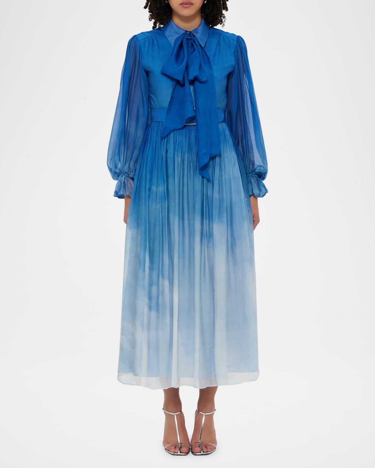 Cassie Pleated Cloud-Print Midi Shirtdress