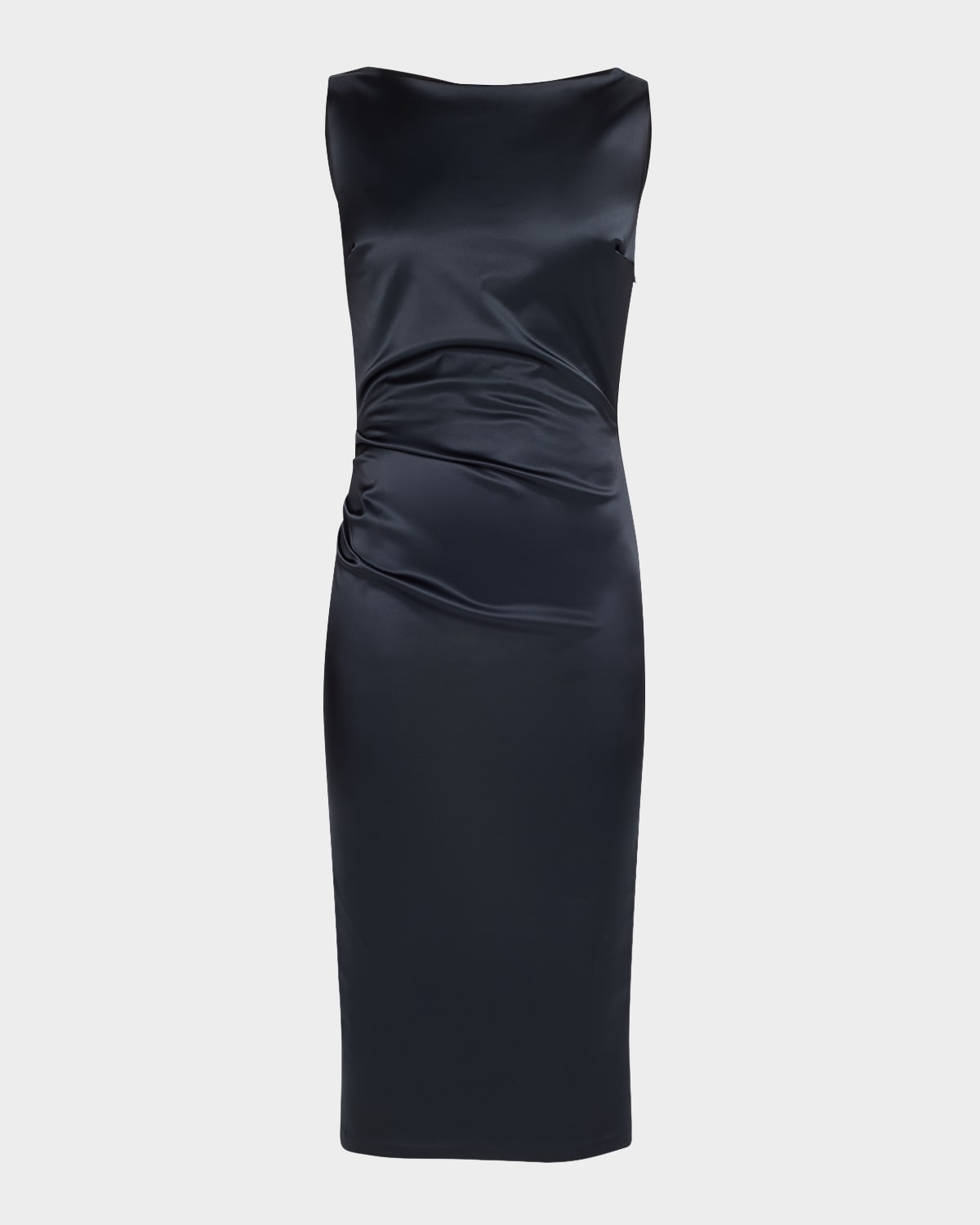 Cowl Satin Midi Sheath Dress