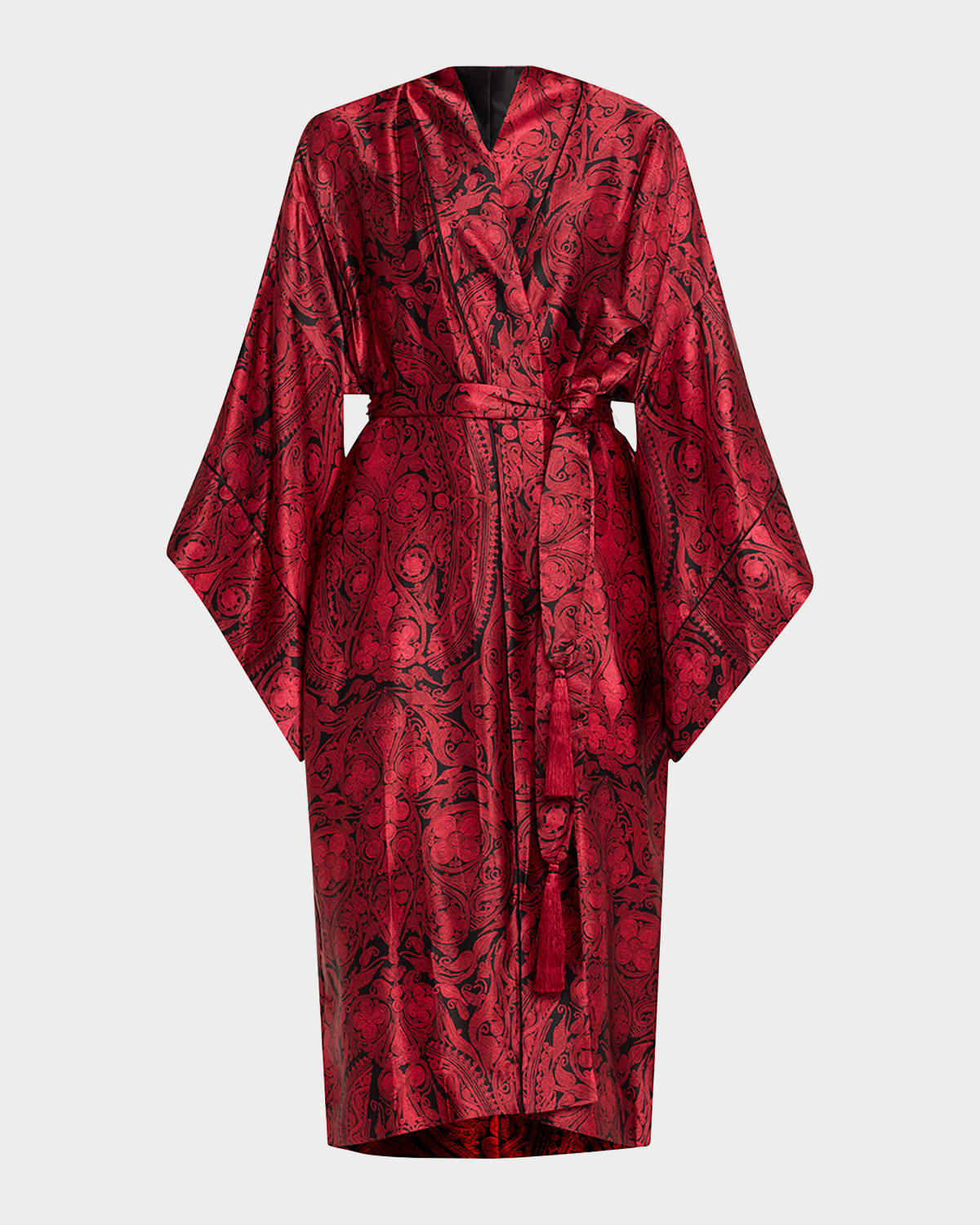 JOSIE NATORI OTTOMAN KIMONO-SLEEVE SILK ROBE 