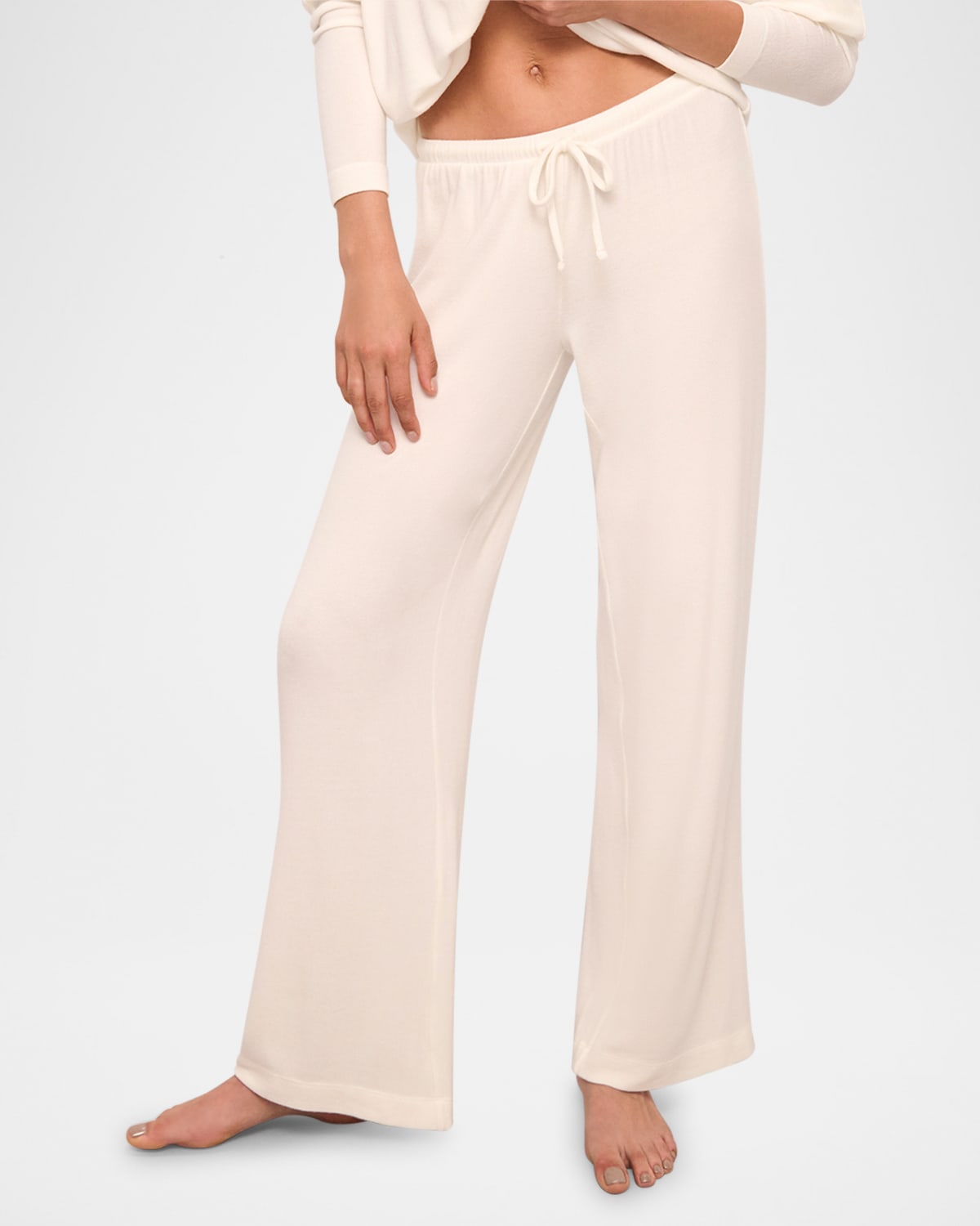 Eberjey Cozy Time Drawstring Wide Leg Pants In Ivory
