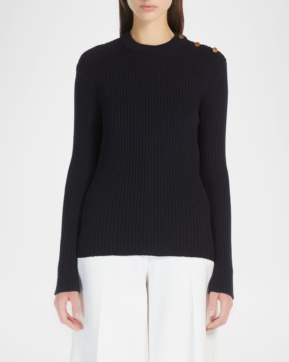 Max Mara Lari Wool Sweater With Buttoned Shoulders In Ultramarine