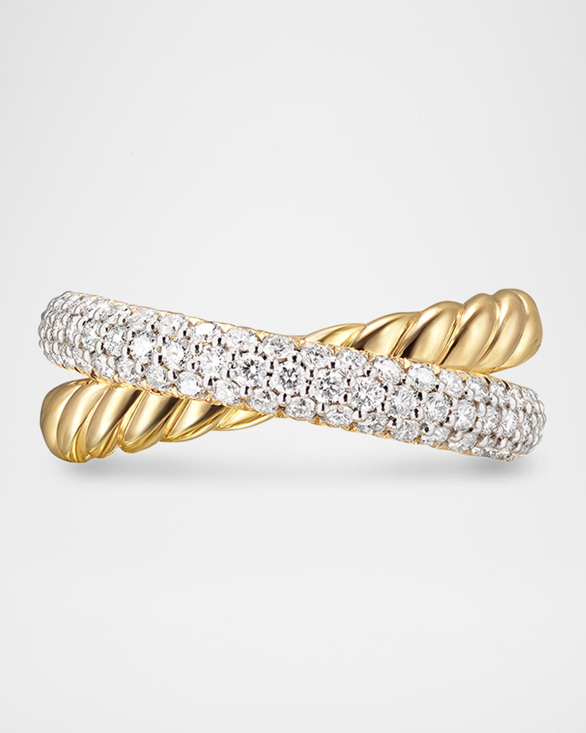 DY Bold Crossover 2-Row Ring in 18K Gold with Diamonds, 7.5mm