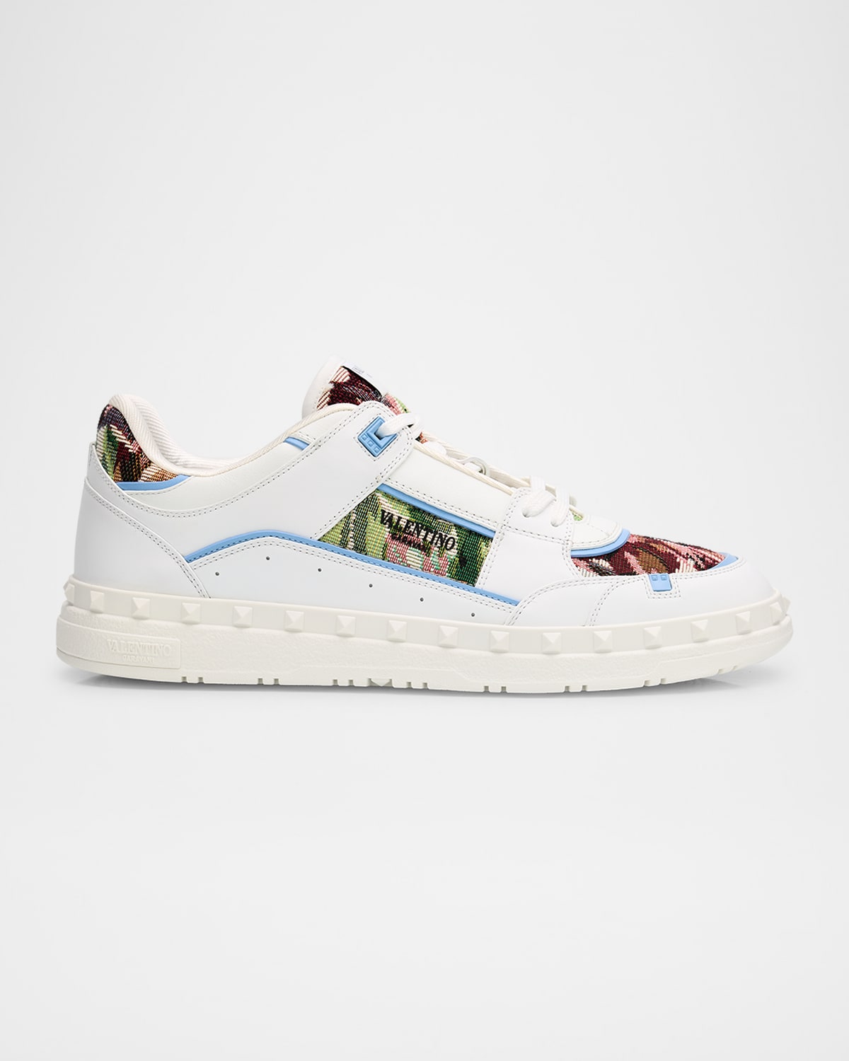 Shop Valentino Men's Freedots Calfskin And Textile Low-top Sneakers In White Multi