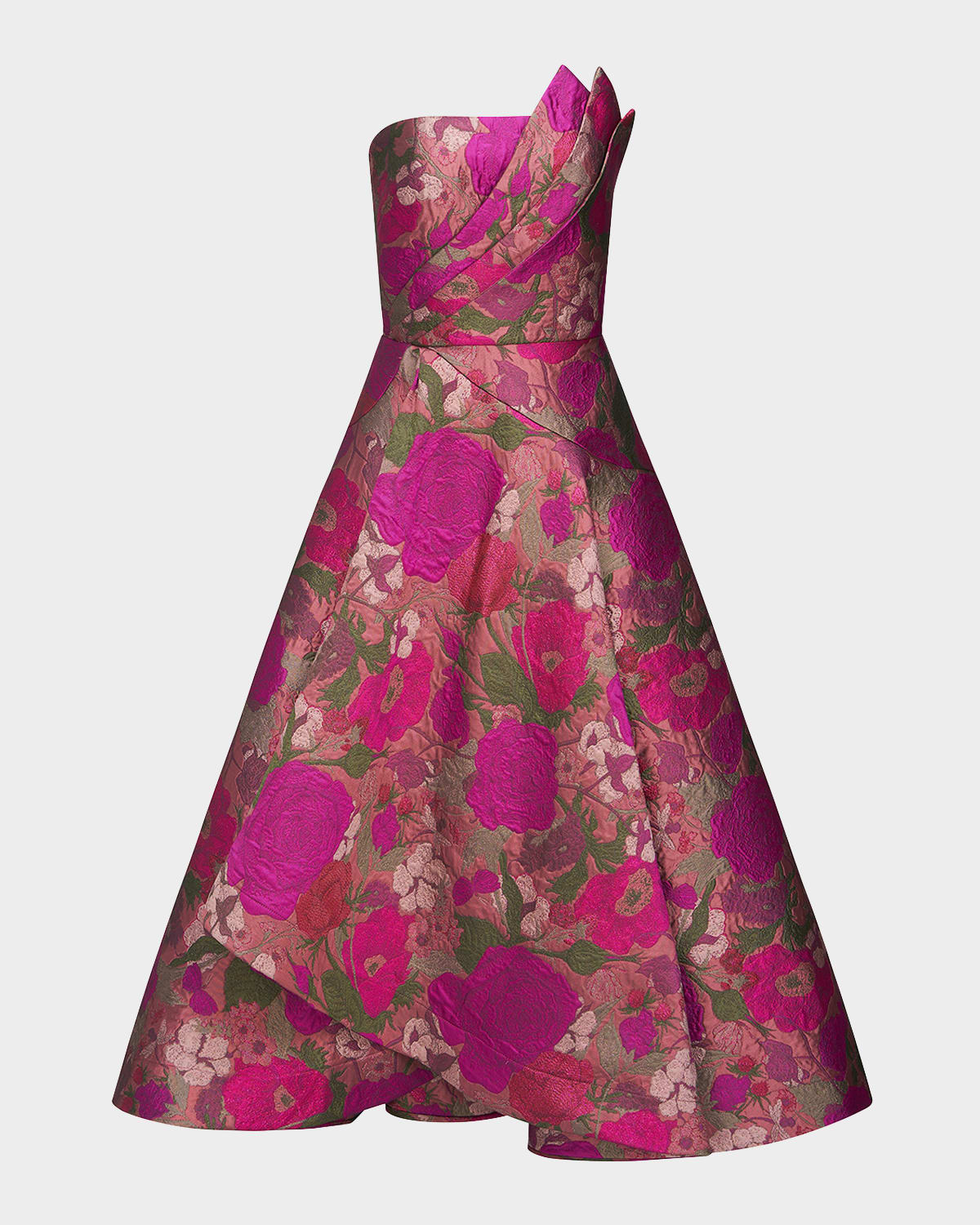 Theia Carolina Strapless Metallic Jacquard Midi Dress In Rose Gold