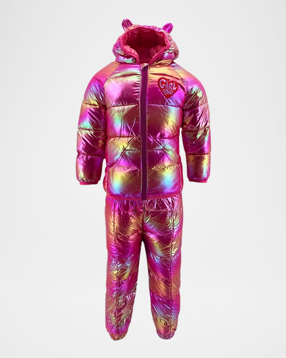 LOLA + THE BOYS GIRL'S RAINBOW METALLIC TWO-PIECE SNOW SET 
