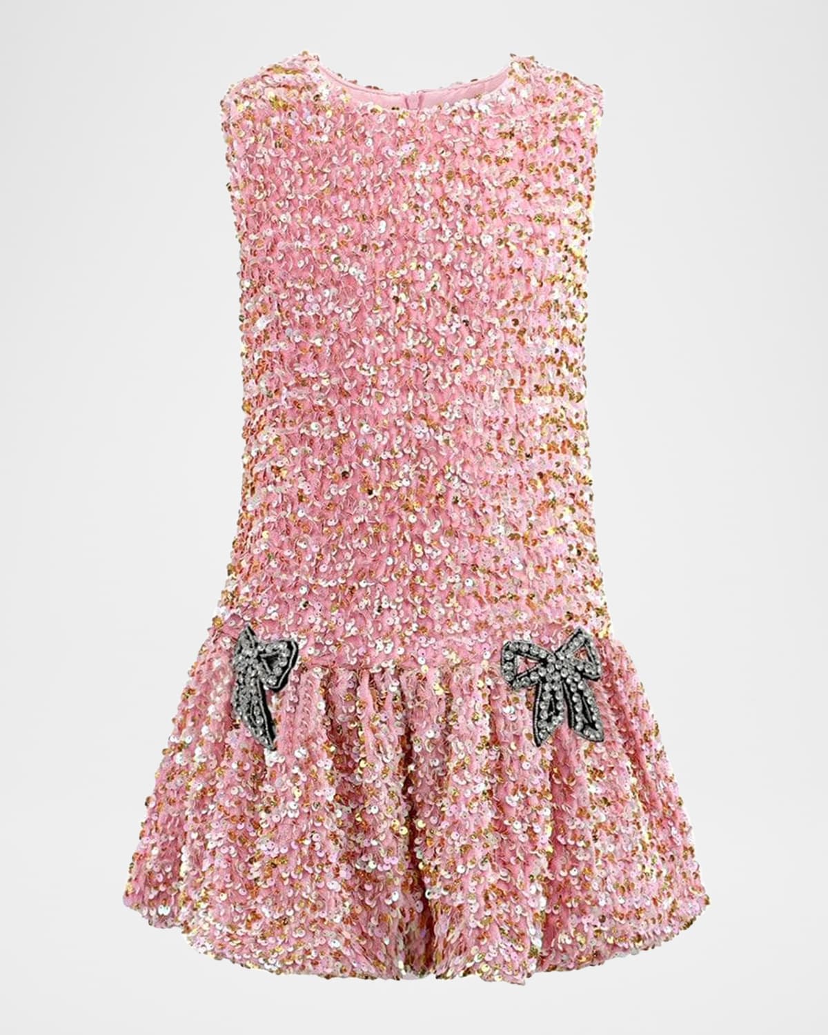 Lola + The Boys Girl's Sequin Dress W/ Bows In Pink