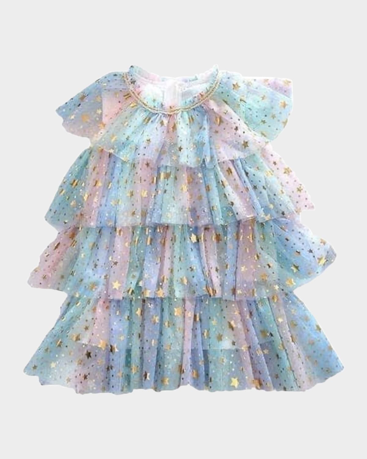 Shop Lola + The Boys Girl's Metallic Star-print Tulle Dress In Multi