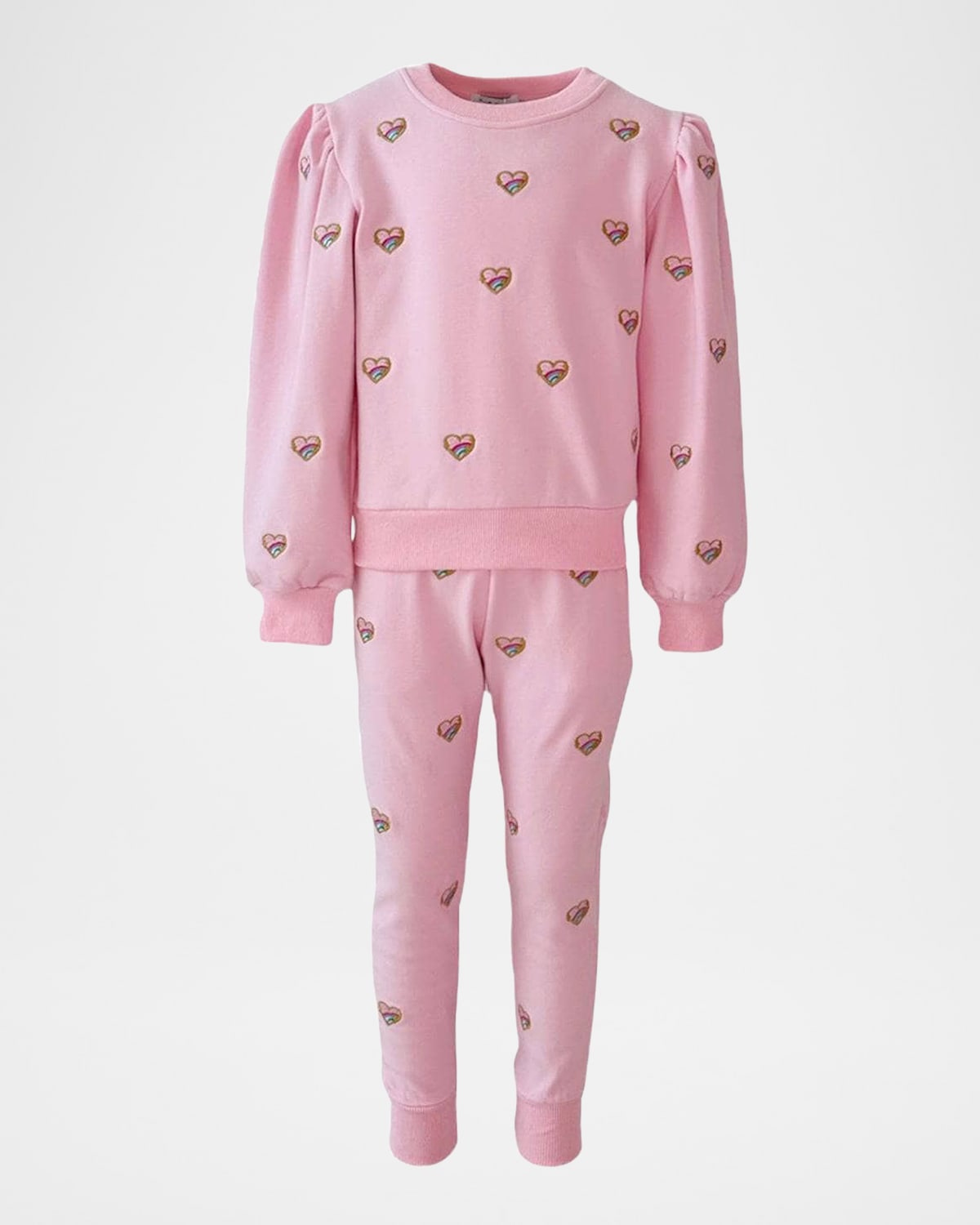 Lola + The Boys Girl's Embroidered Heart Two-piece Set In Pink