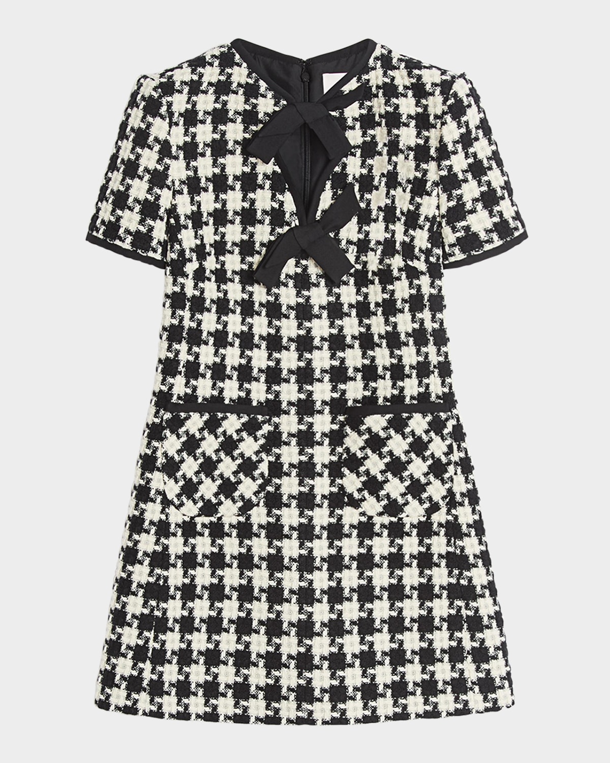 Valentino Embroidered Damier Light Tweed Short Dress In Ivory Black