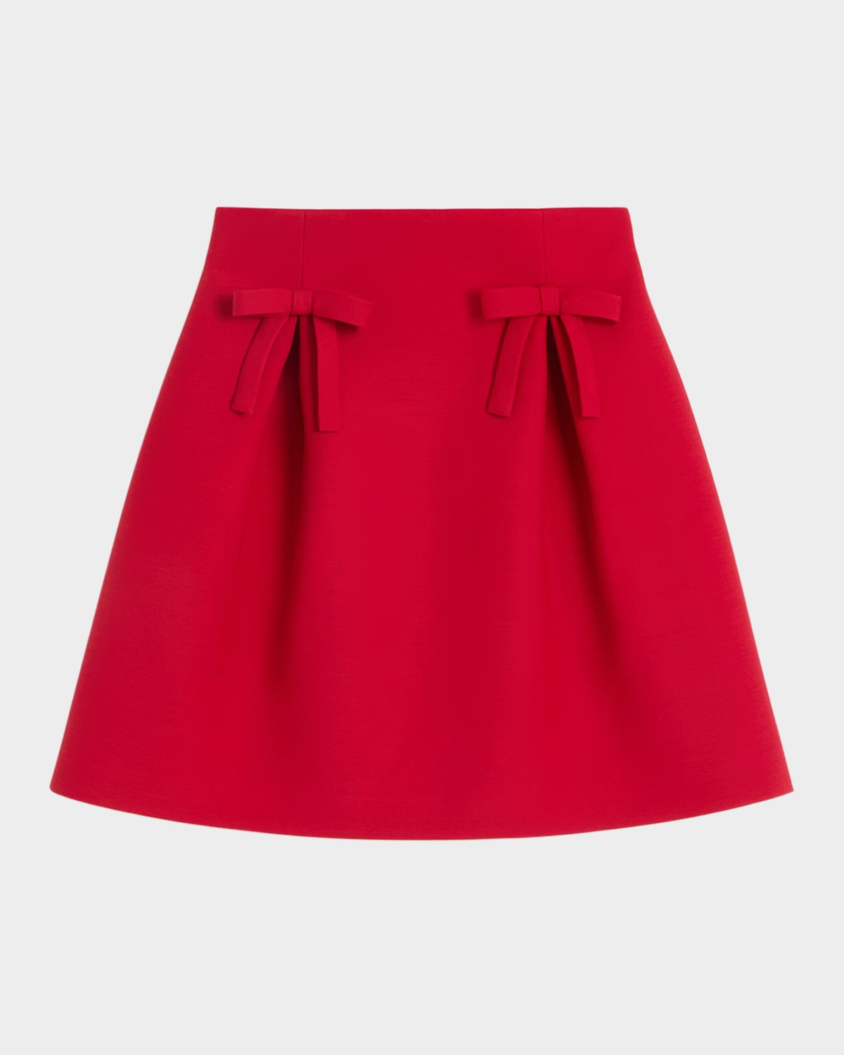 Valentino Bow-detailed Pleated Wool And Silk-blend Mini Skirt In Dark Red
