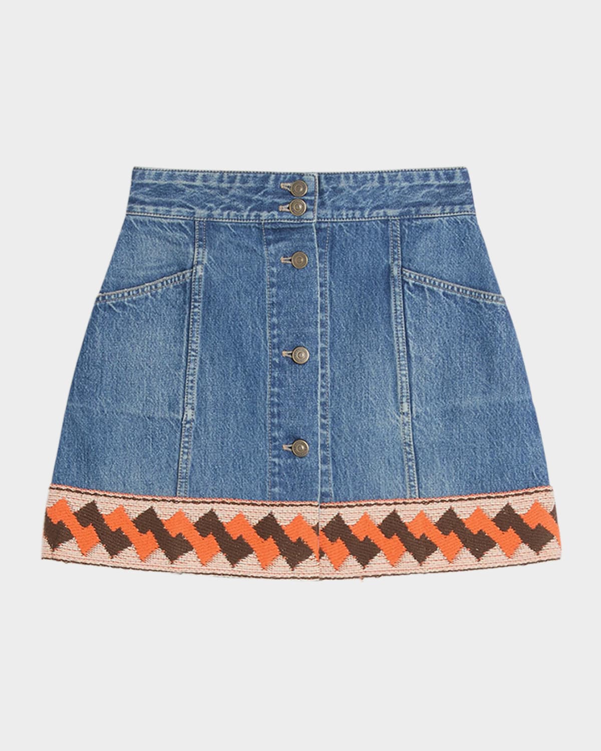 Shop Valentino Embroidered Hem Denim Mini Skirt
