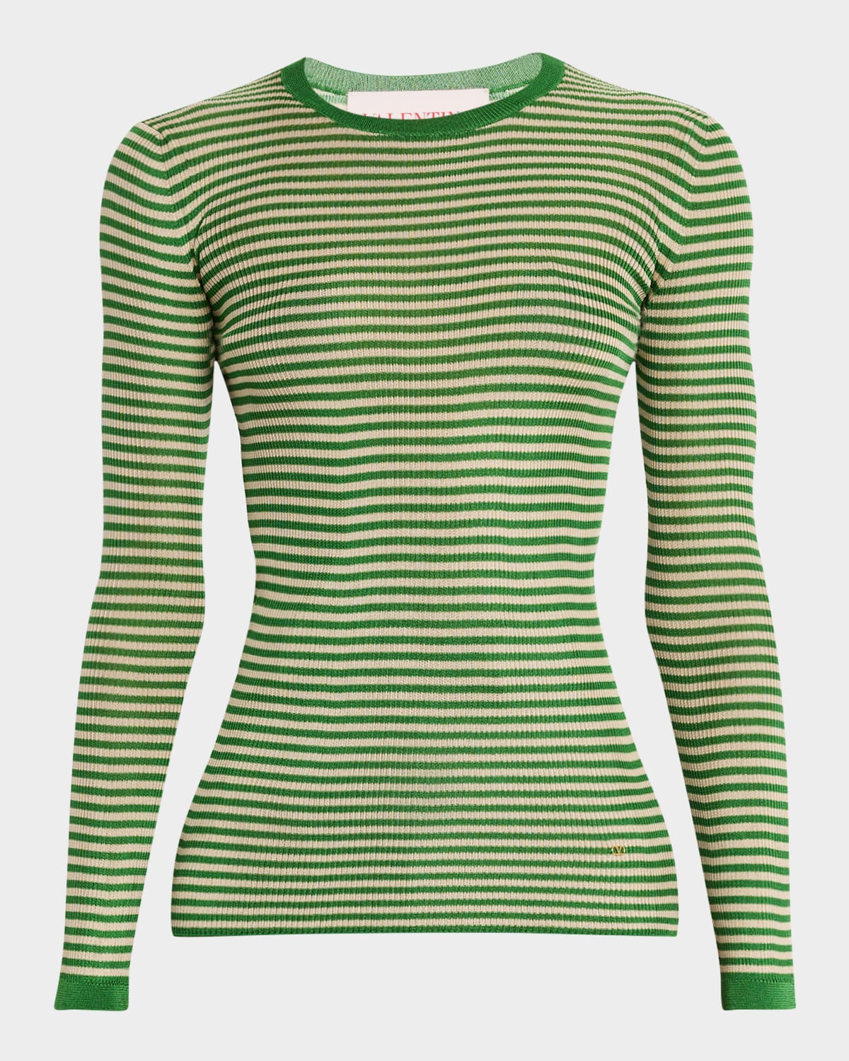 Shop Valentino Striped Silk Knit Long-sleeve Sweater In Green