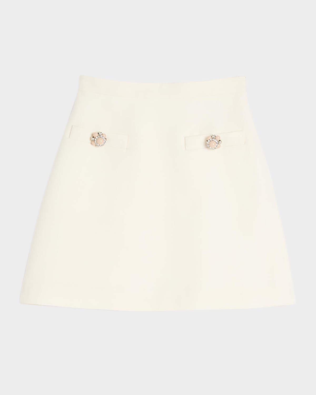 Shop Valentino Brooch Wool Mini Skirt In Ivory