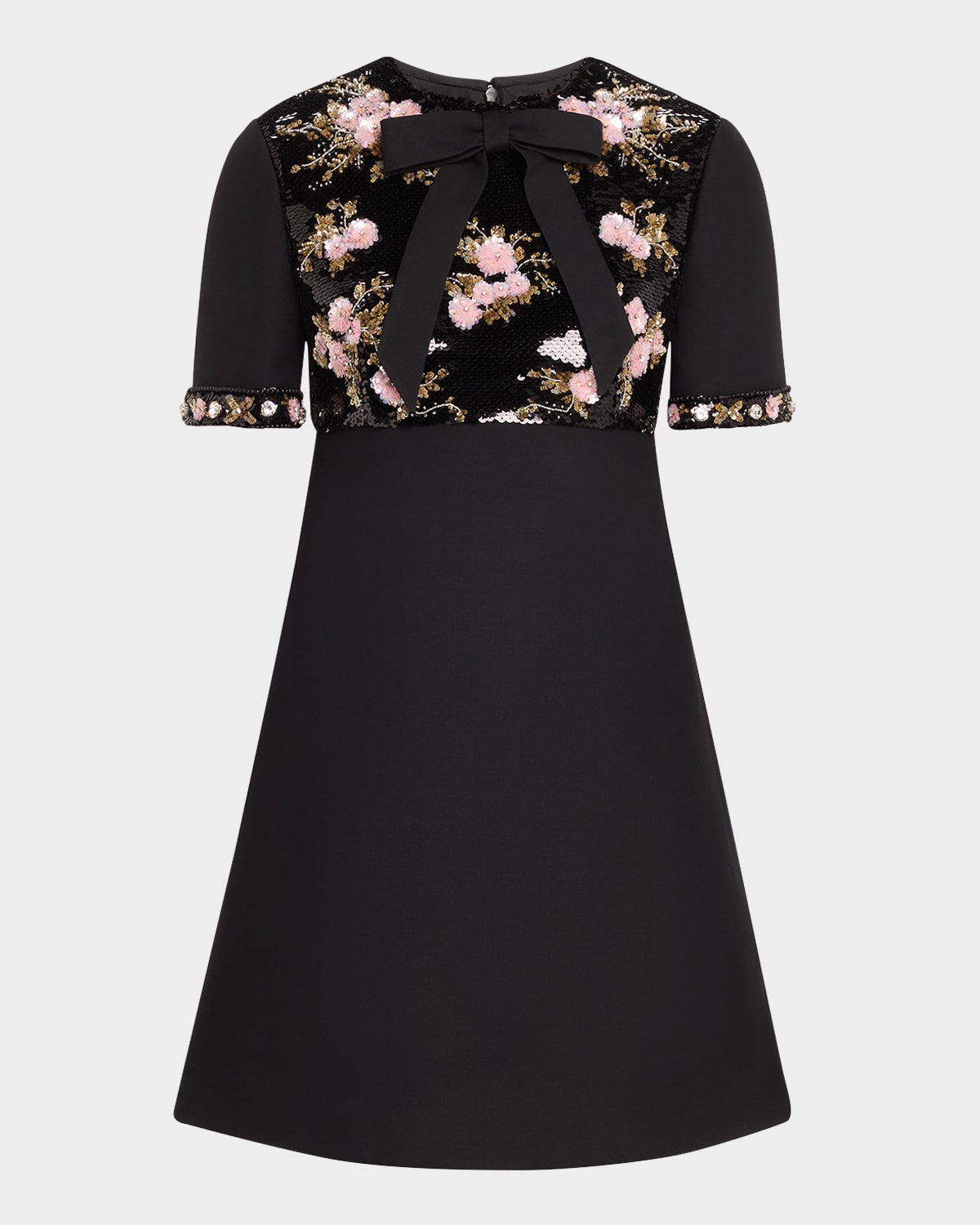 Valentino Floral Embroidered Wool & Silk-blend Shift Dress In Black Multi