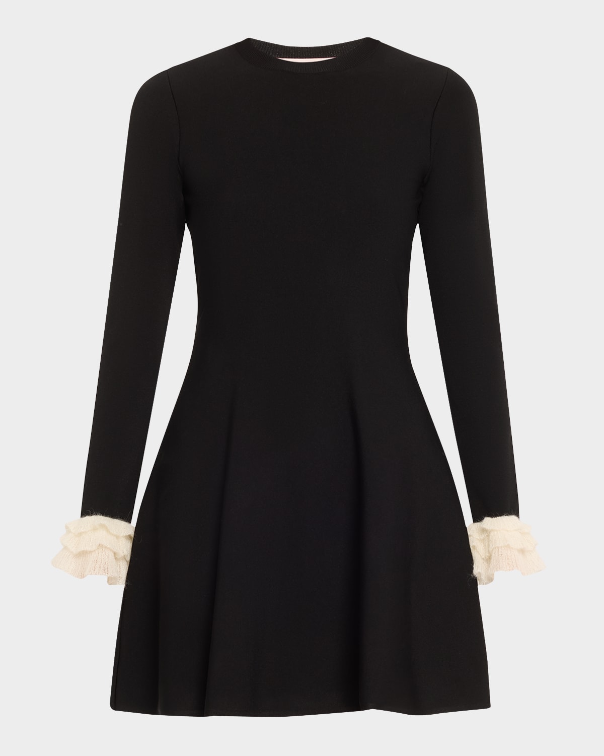 VALENTINO LONG-SLEEVE RUFFLE-CUFF MINI DRESS 