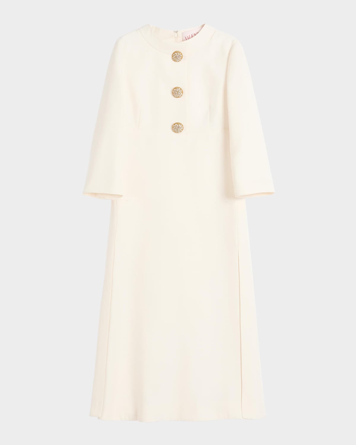 Quarter-Sleeve Brooch Wool Midi Dress