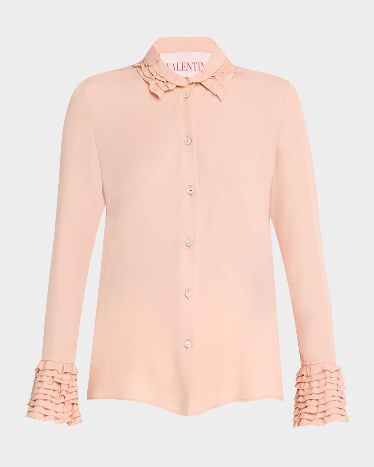 Shop Valentino Tiered Ruffle Button Down Blouse In Rose
