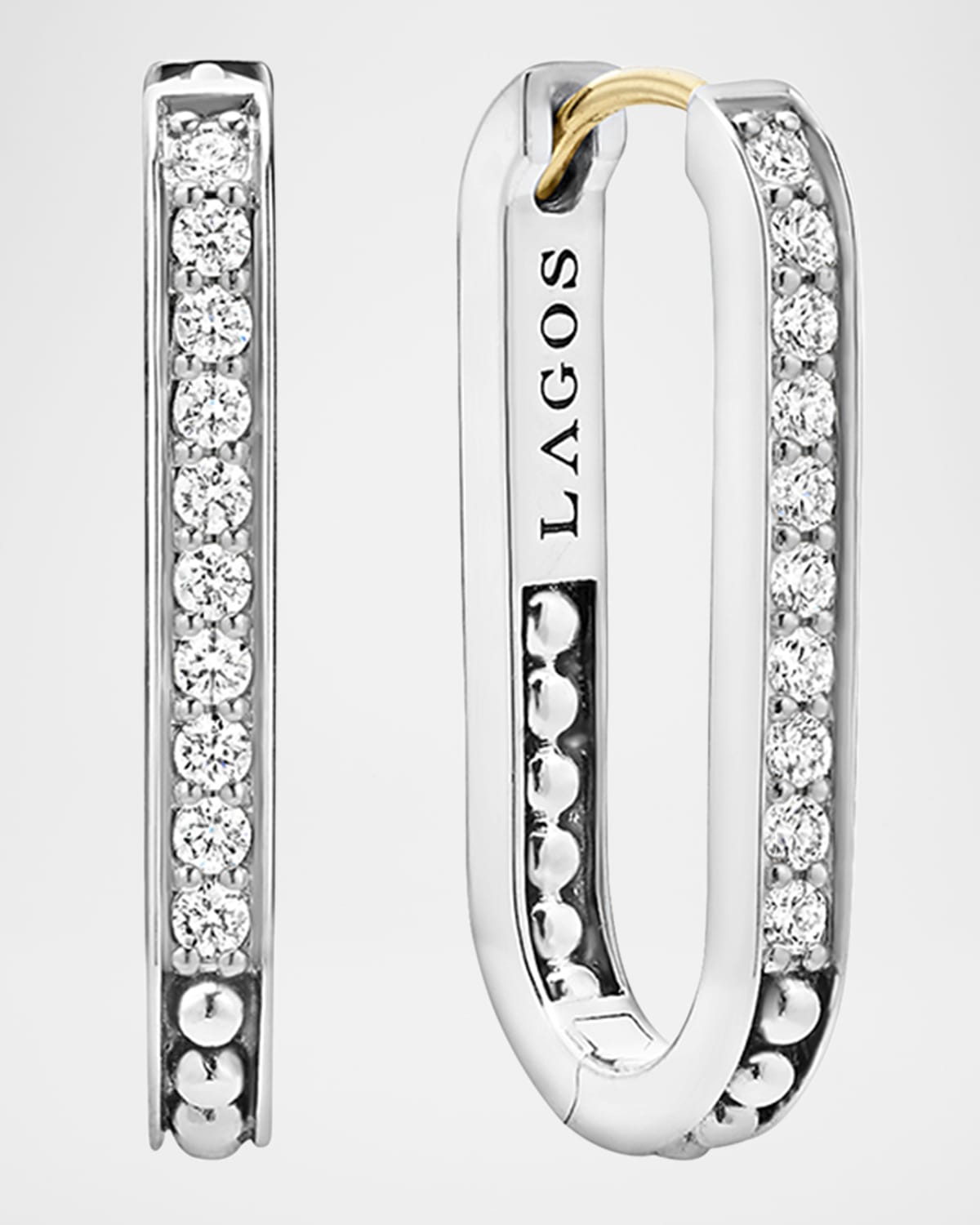 Sterling Silver Caviar Spark Linear Diamond Hoop Earrings, 25mm