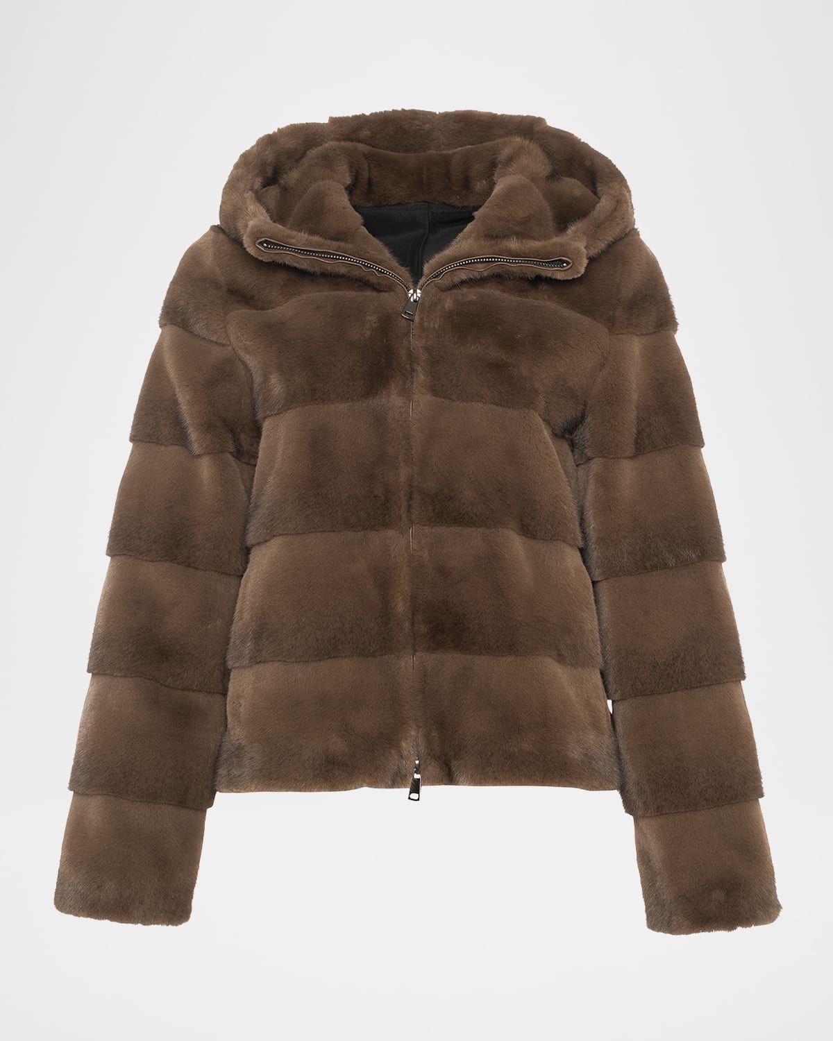 Shop Theia Mink Faux Fur Hooded Jacket In Brown
