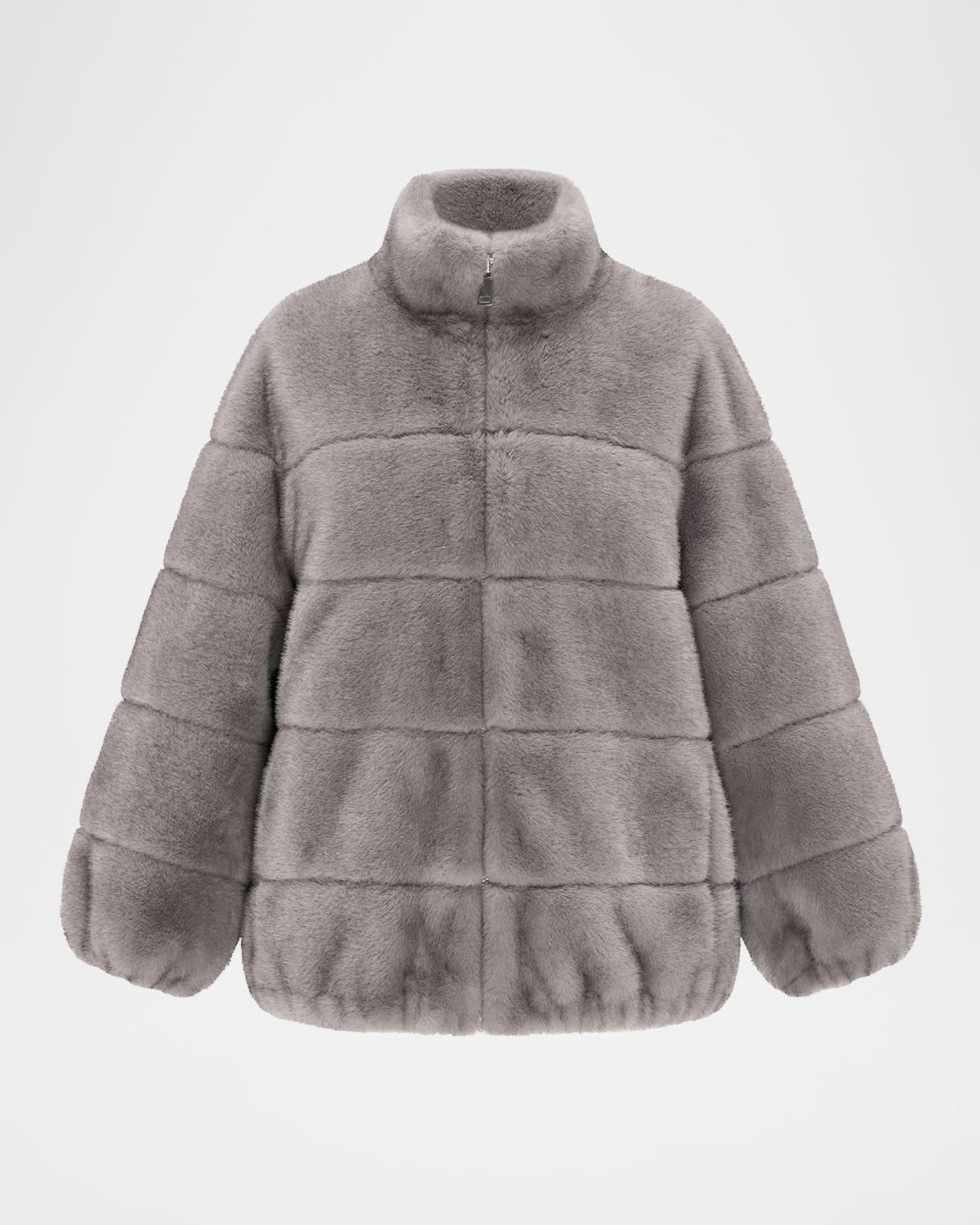 Theia Mink Faux Fur Zip Jacket In Dark Gray