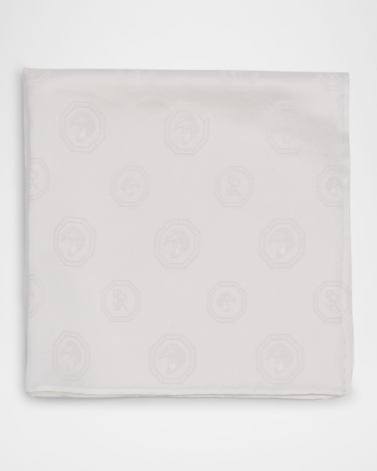 Men's Tonal Jacquard Logo Silk Pocket Square