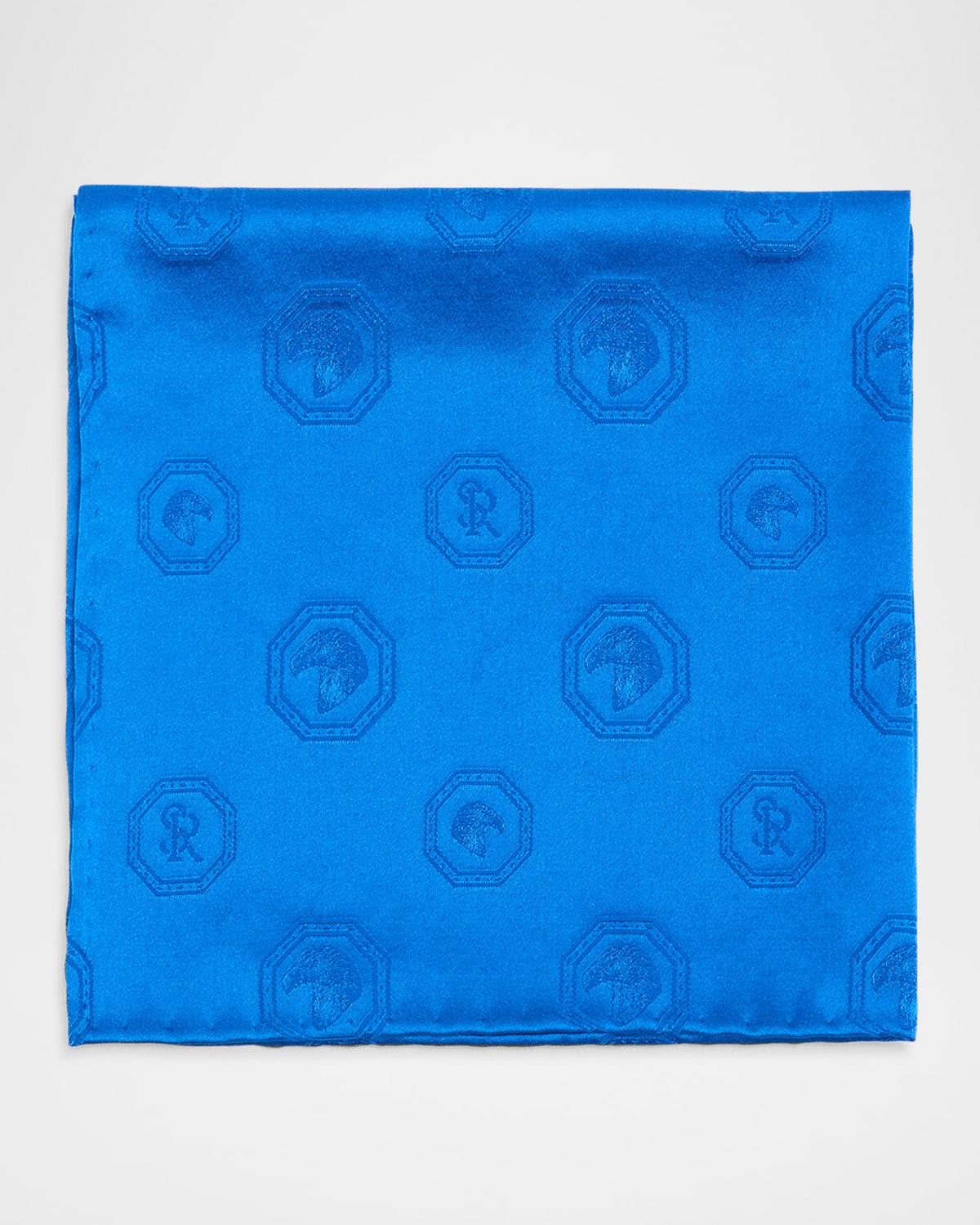Men's Tonal Jacquard Logo Silk Pocket Square