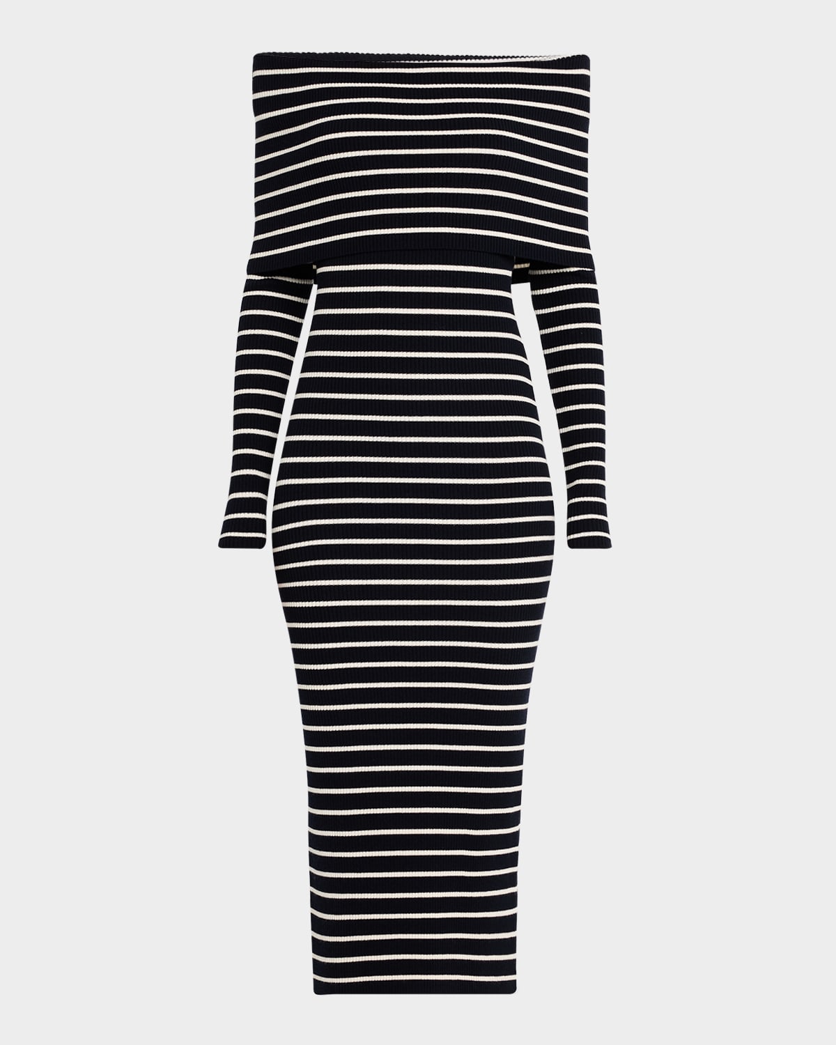 A.l.c Evelyn Stripe Off-the-shoulder Midi Dress In Midnightw