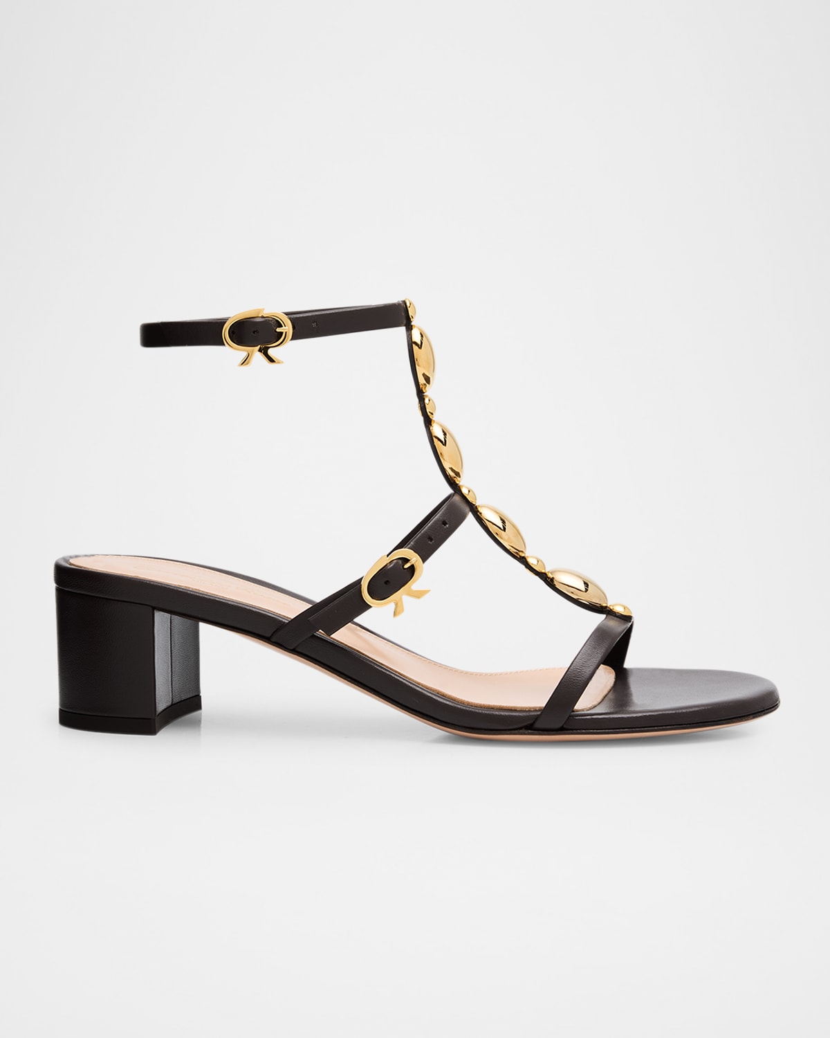 Gianvito Rossi Shanti Beaded T-strap Leather Sandals In Moka