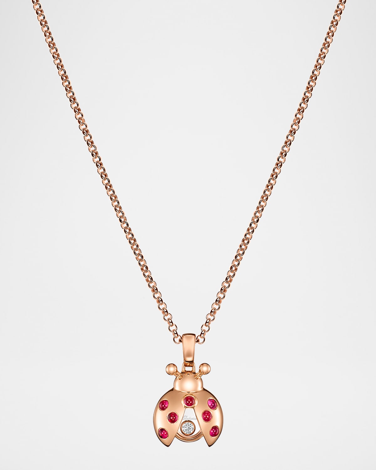 18K Rose Gold Happy Diamonds Ruby Ladybug Pendant Necklace