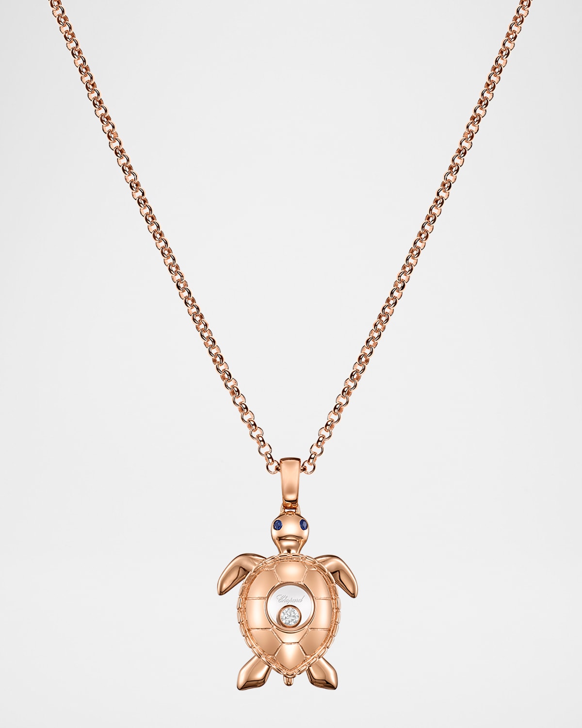 Chopard 18K Rose Gold Happy Diamonds Sapphire Turtle Pendant Necklace