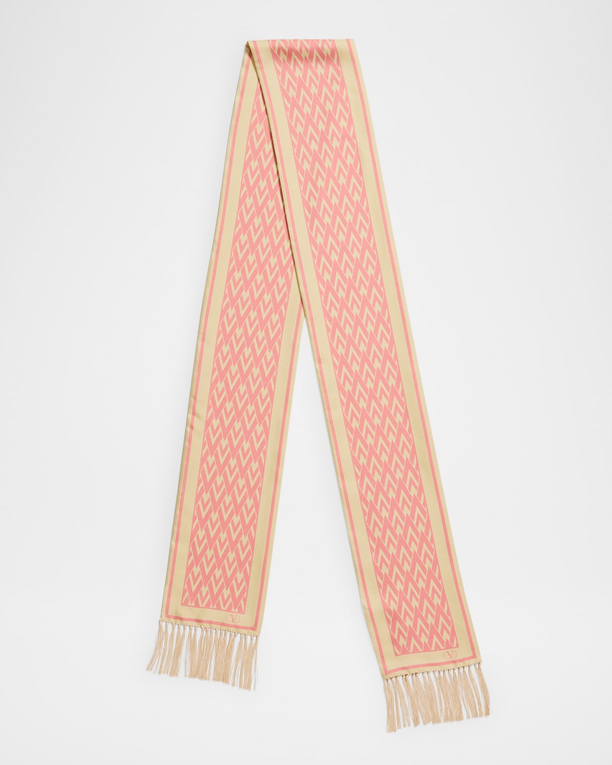 Valentino Monogram Fringe-trim Scarf In Bvr Crema Rosa