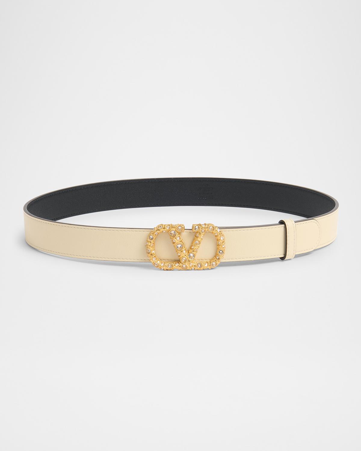 V-Logo Signature Embellished Leather Belt