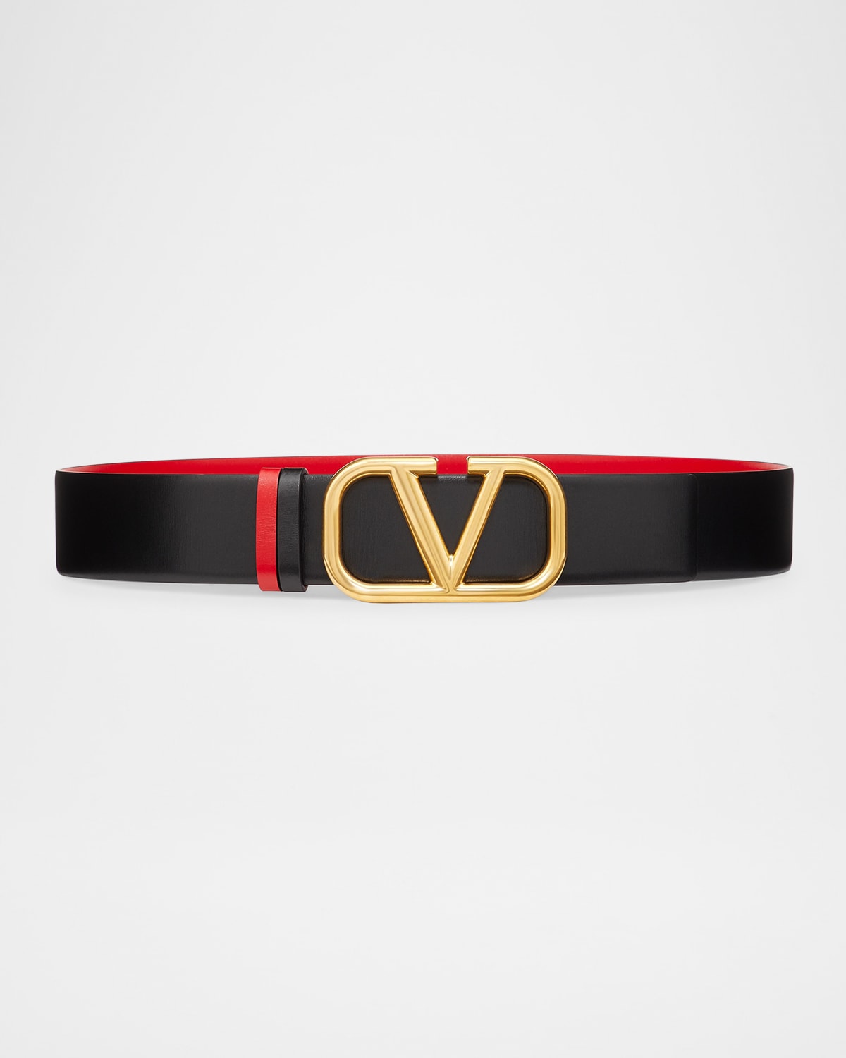 Valentino Garavani Reversible Vlogo Signature Belt In Glossy Calfskin 40 Mm Woman Black/pure Red 065 In 0sm Nero Rouge Pur