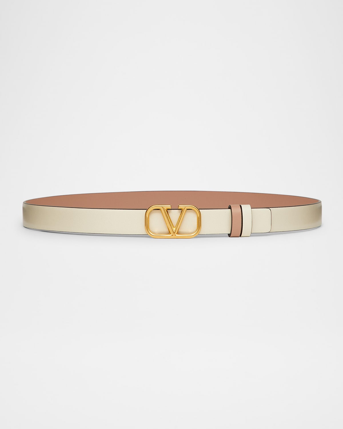 Valentino Vlogo 20mm Reversible Leather Belt In C34 Light Ivory Rose Cannelle