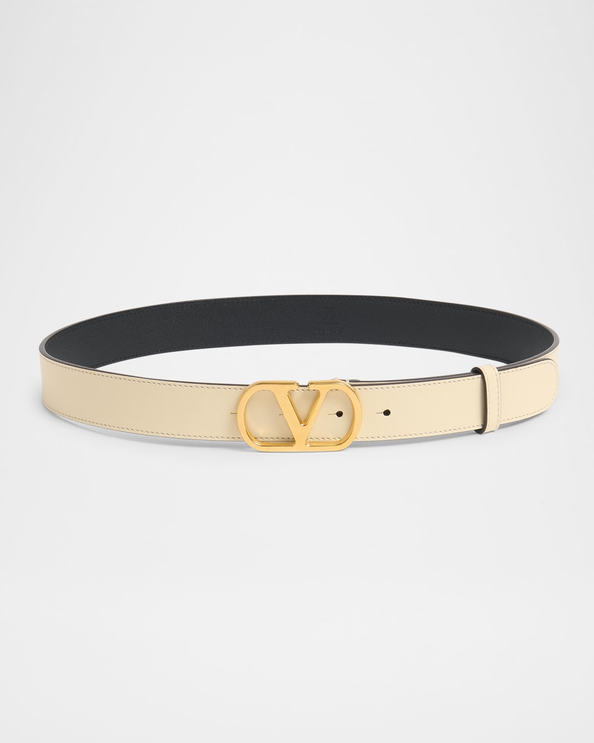 Valentino Garavani Vlogo Signature Leather Belt In Ivory/crystal