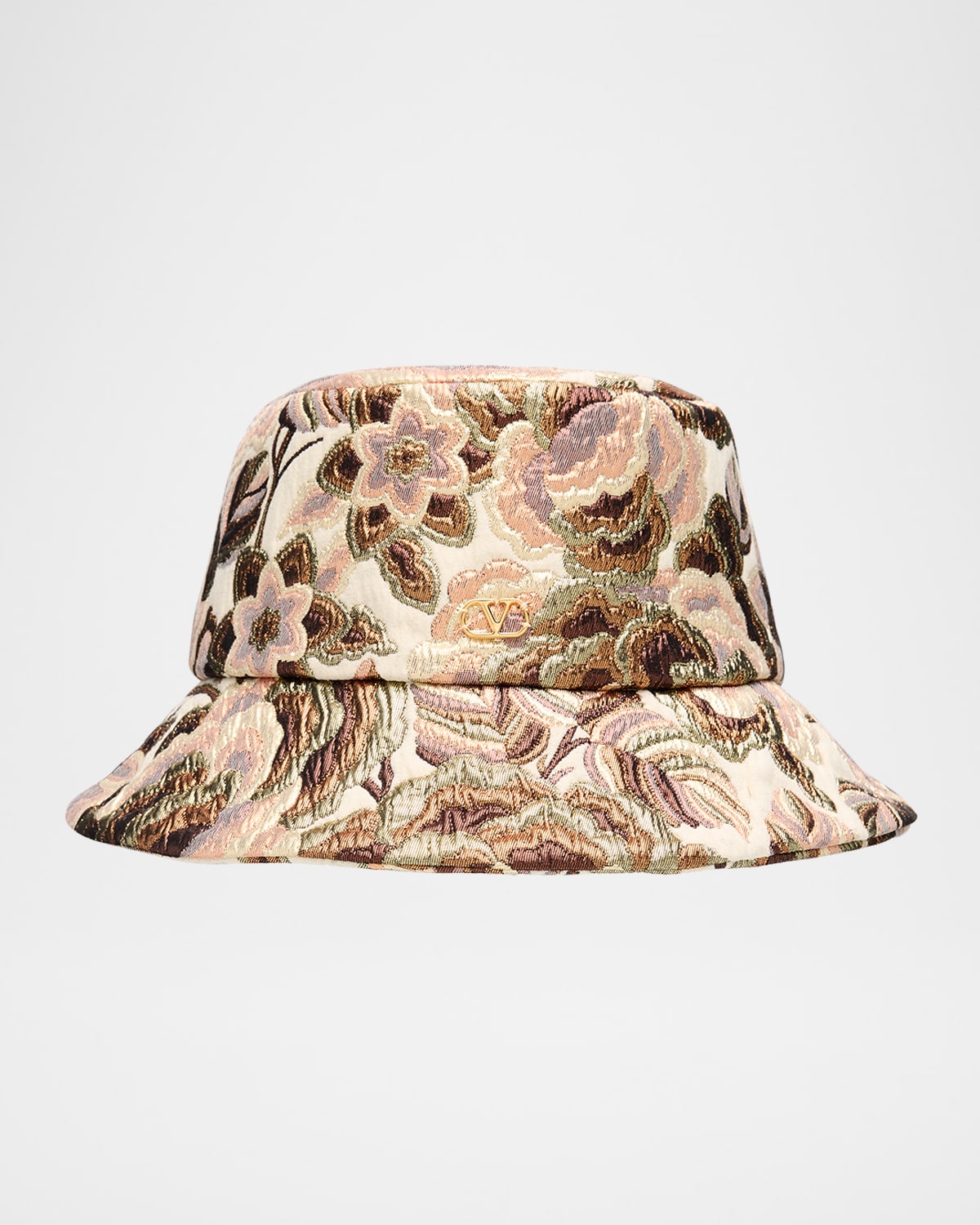 Valentino Apres L'hiver Jacquard Bucket Hat In Qyy Latte Lurex Rosa