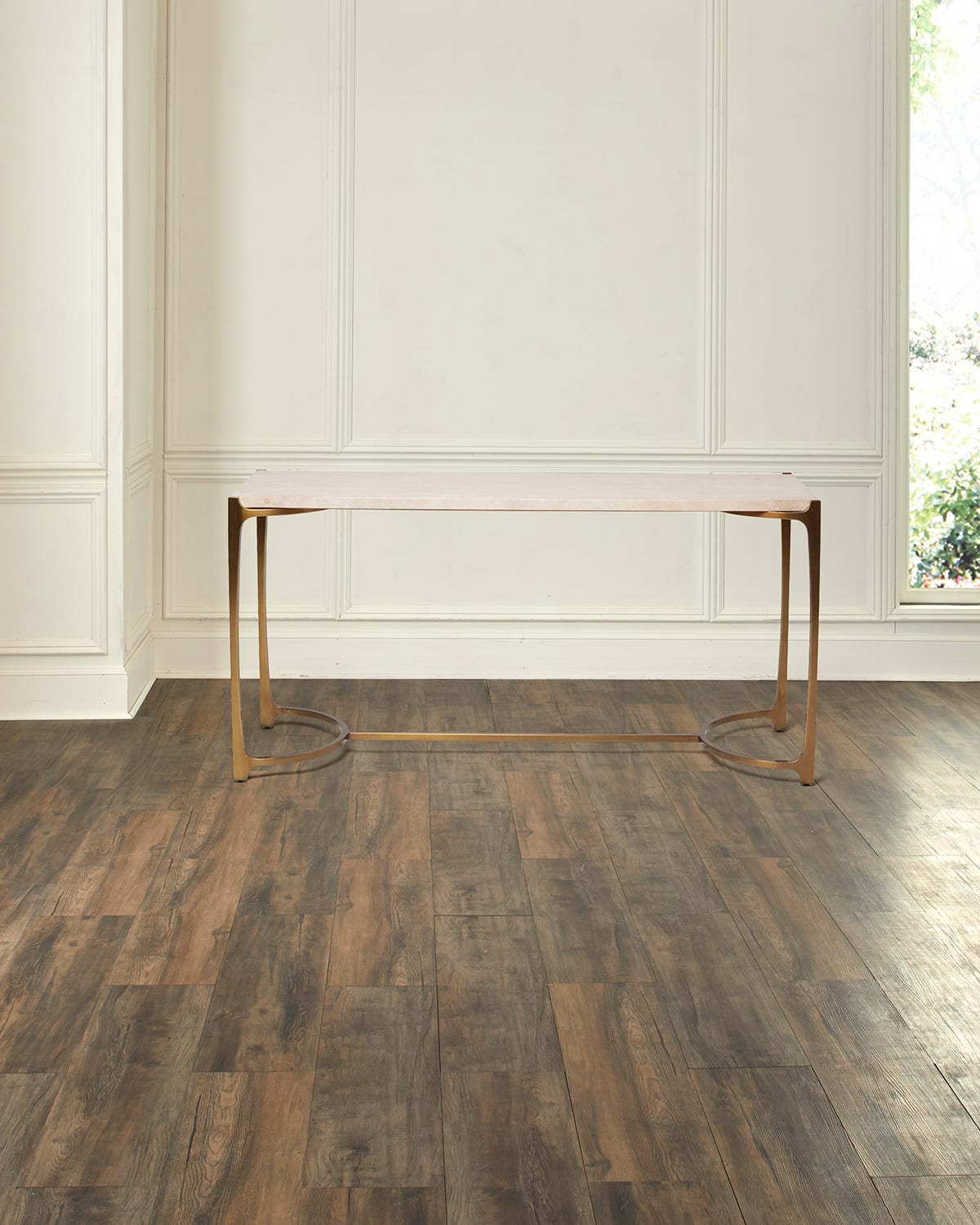 Interlude Home Beaumont Console Table In Travertine, Bronze