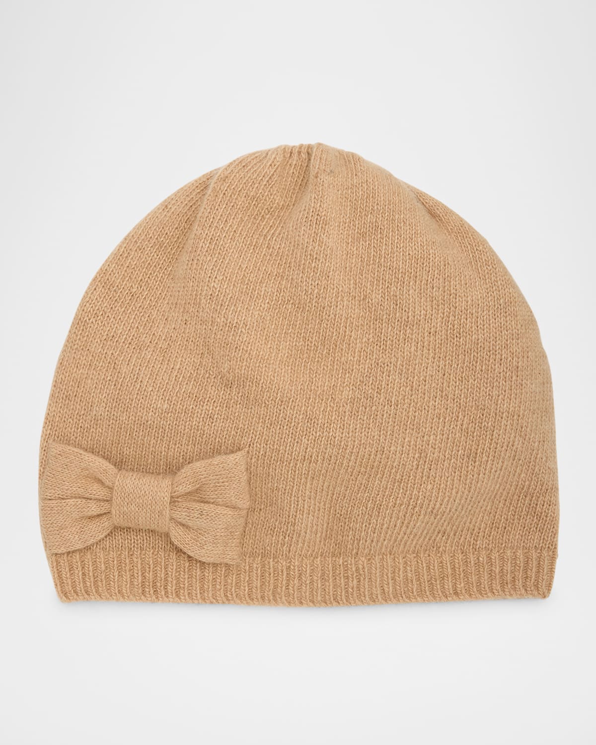 Shop Portolano Cashmere Beanie W/ Bow In Cammello