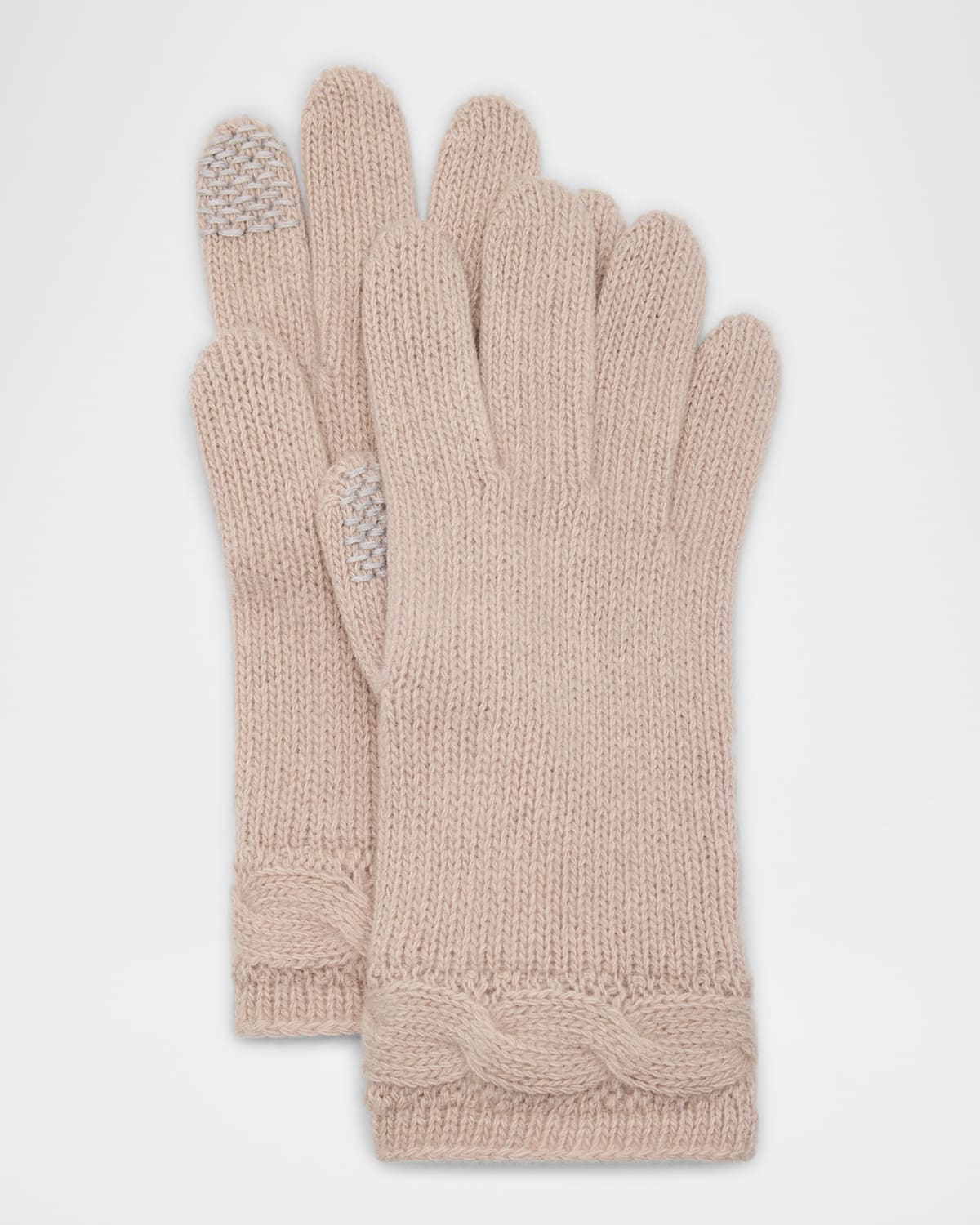 Shop Portolano Cashmere Blend Gloves W/ Cable Knit Detail In Pelican Grey