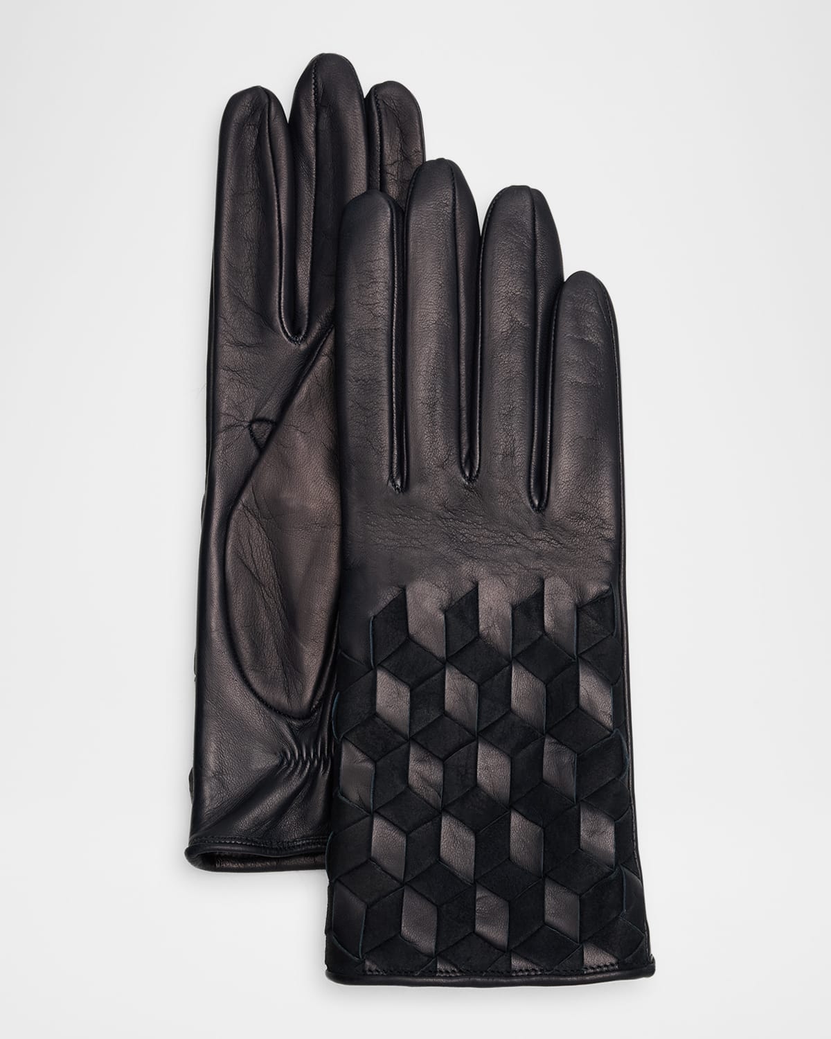 Shop Portolano Leather Basketweave Gloves In Navy