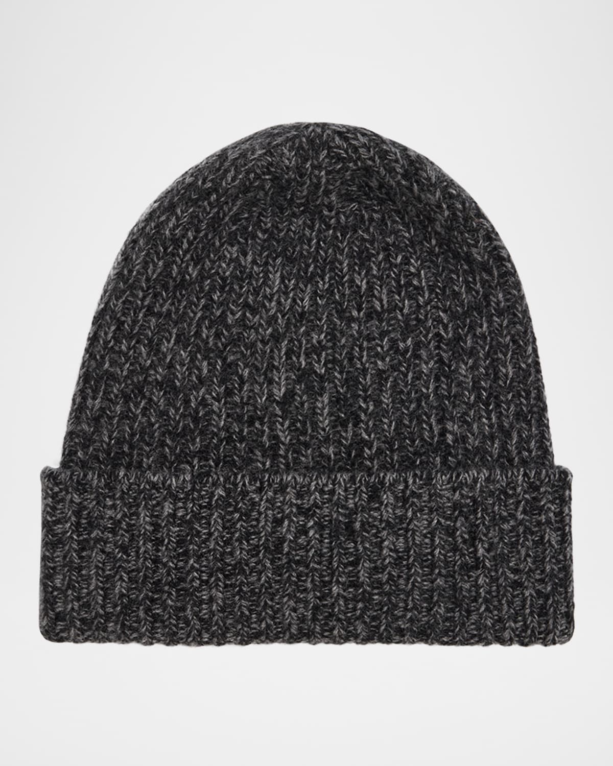 Portolano Two Tone Tweed Cashmere Beanie In Black M Ht Grey