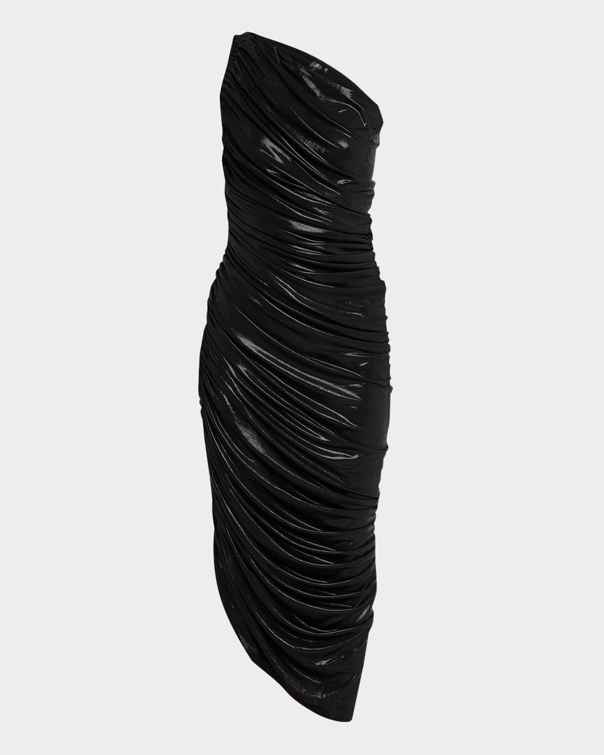 Shop Norma Kamali Diana Asymmetric Ruched Gown In Black