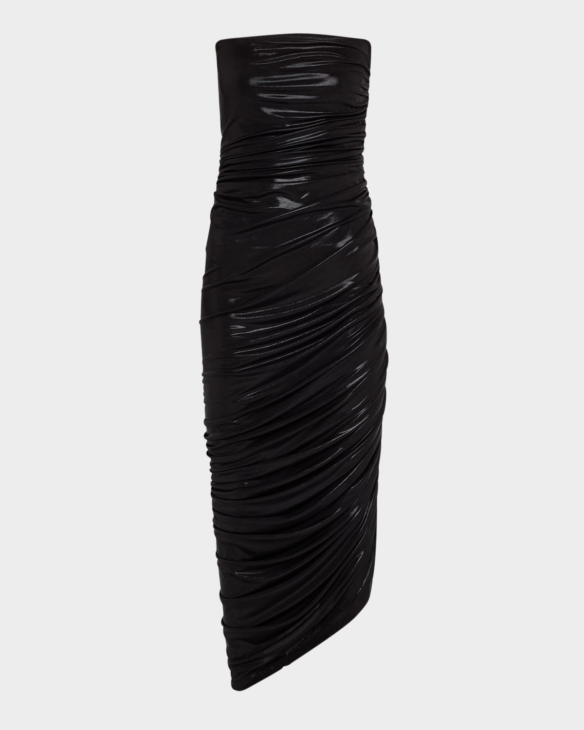 Norma Kamali Diana Strapless Ruched Stretch Jersey Midi Dress In Black