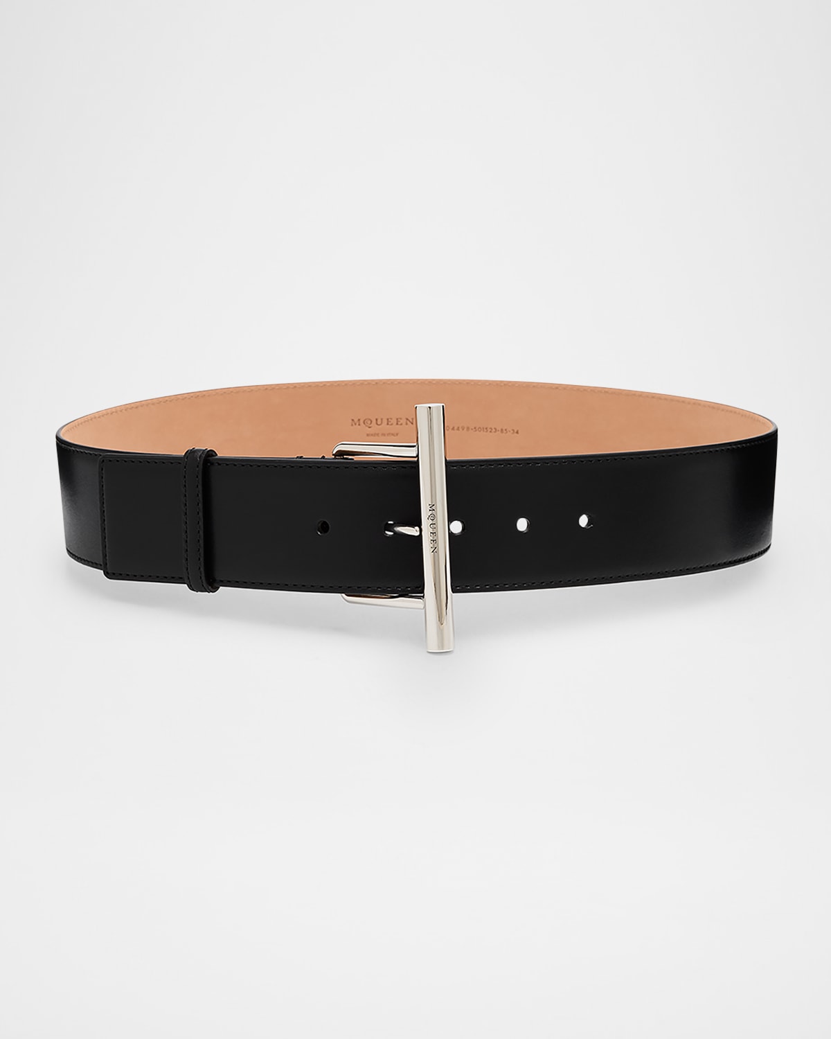 Alexander Mcqueen Silvertone Cross-bar Leather Wide Sling Belt In Black